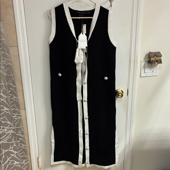 NWT English Factory by Anthropologie Black and White knit Midi Dress Sz S - Picture 2 of 16